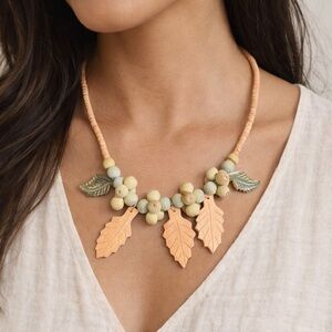 Leaf & Berry Statement Necklace | Earth Tones | 23”